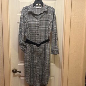 Eva Mendes for New York & Company Plaid Shirt Dress - Black and White